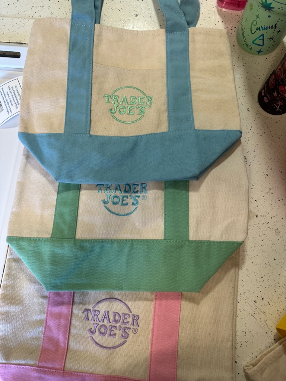Trader Joe's Canvas Tote Bag - Blue, Green, Pink